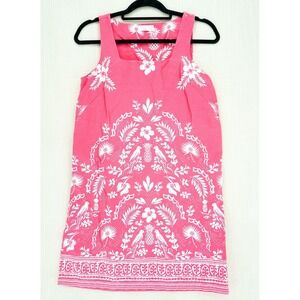 LC Lauren Conrad Pink Square Neck Sleeveless Dress Linen XS Parrot Pineapple